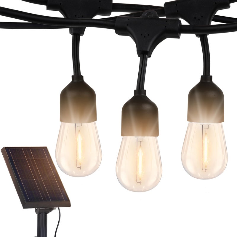 Brightech Ambience Pro Solar Powered Outdoor String Lights, 48 ft Commercial Grade Waterproof Patio Lights, Shatterproof LED String Lights for Outside, Porch - 15 Edison Bulbs, 1W Warm White - Image 1